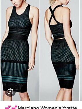 NWT Marciano Set (Top and Skirt), Black with Teal Accents, Size M-L